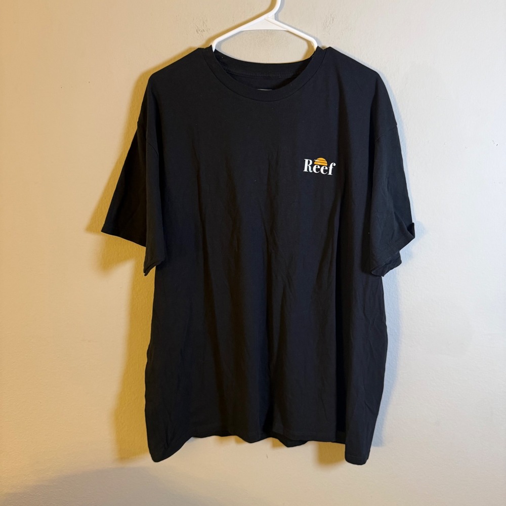Reef Mens Black Graphic T-Shirt 2XL At the Beach Since 1984 Sunset Logo Tee